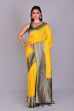 Olive Green Satin Silk Saree with Deep Green Borders - Keya Seth Exclusive