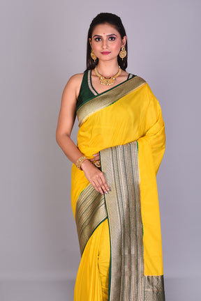 Olive Green Satin Silk Saree with Deep Green Borders - Keya Seth Exclusive