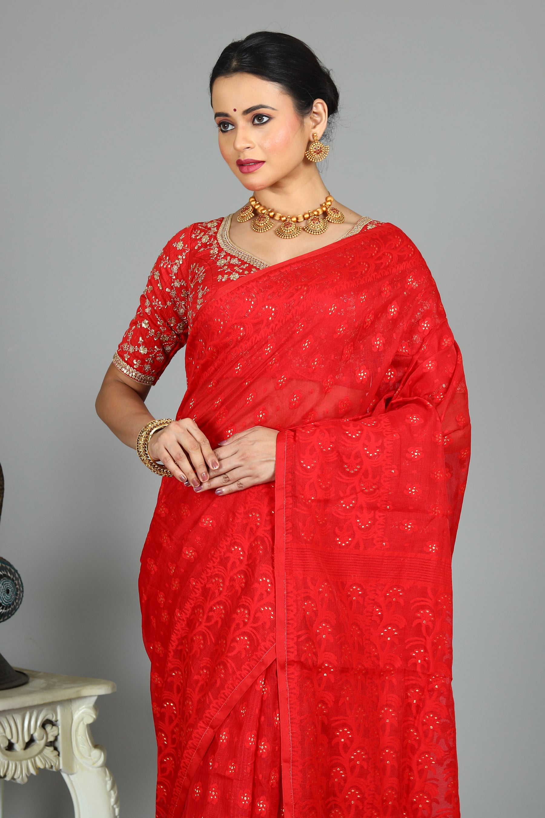 Red Jamdani Saree