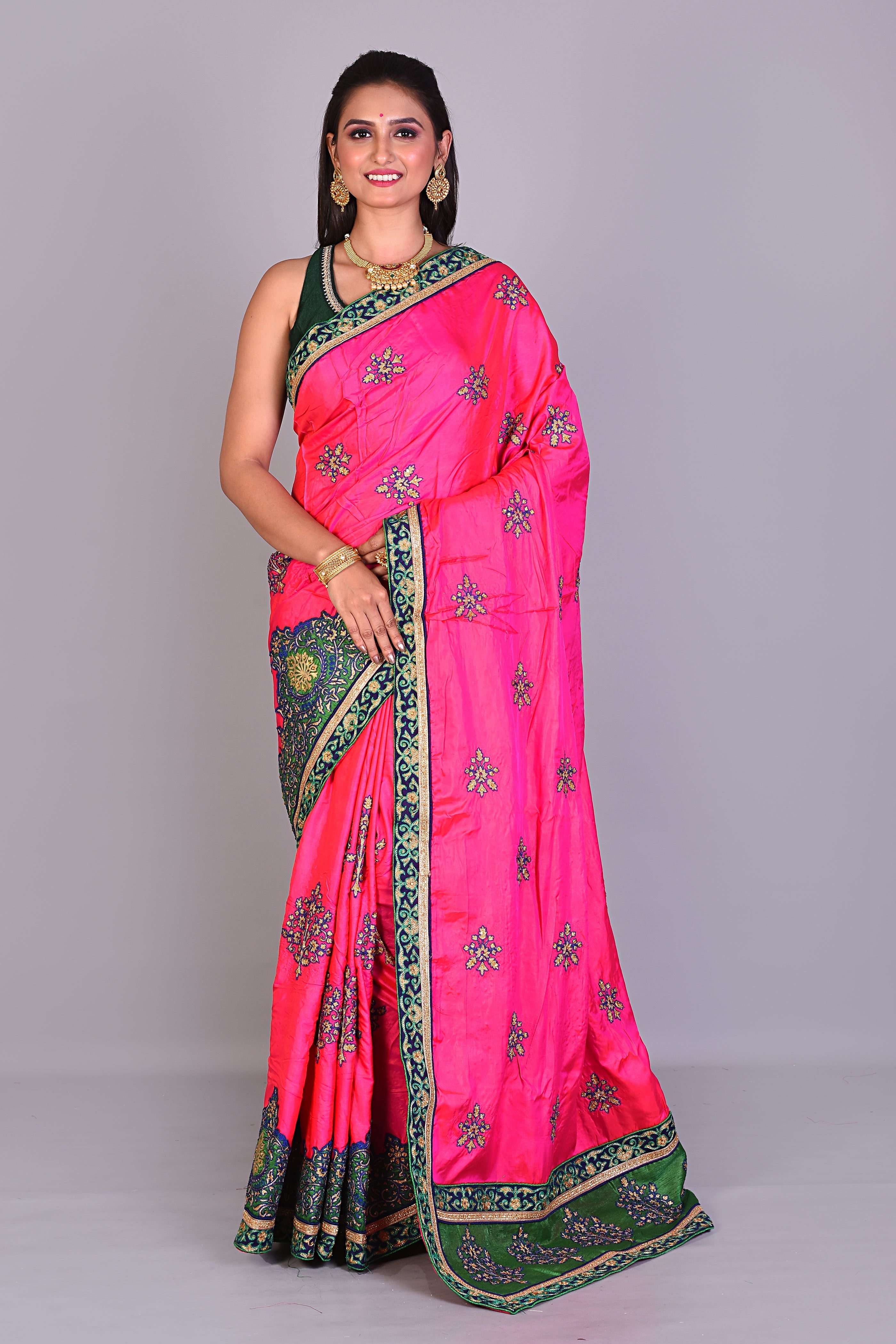 Fancy Deep Pink Satin Silk Saree - Keya Seth Exclusive