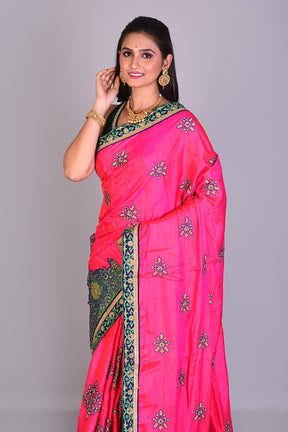 Fancy Deep Pink Satin Silk Saree - Keya Seth Exclusive