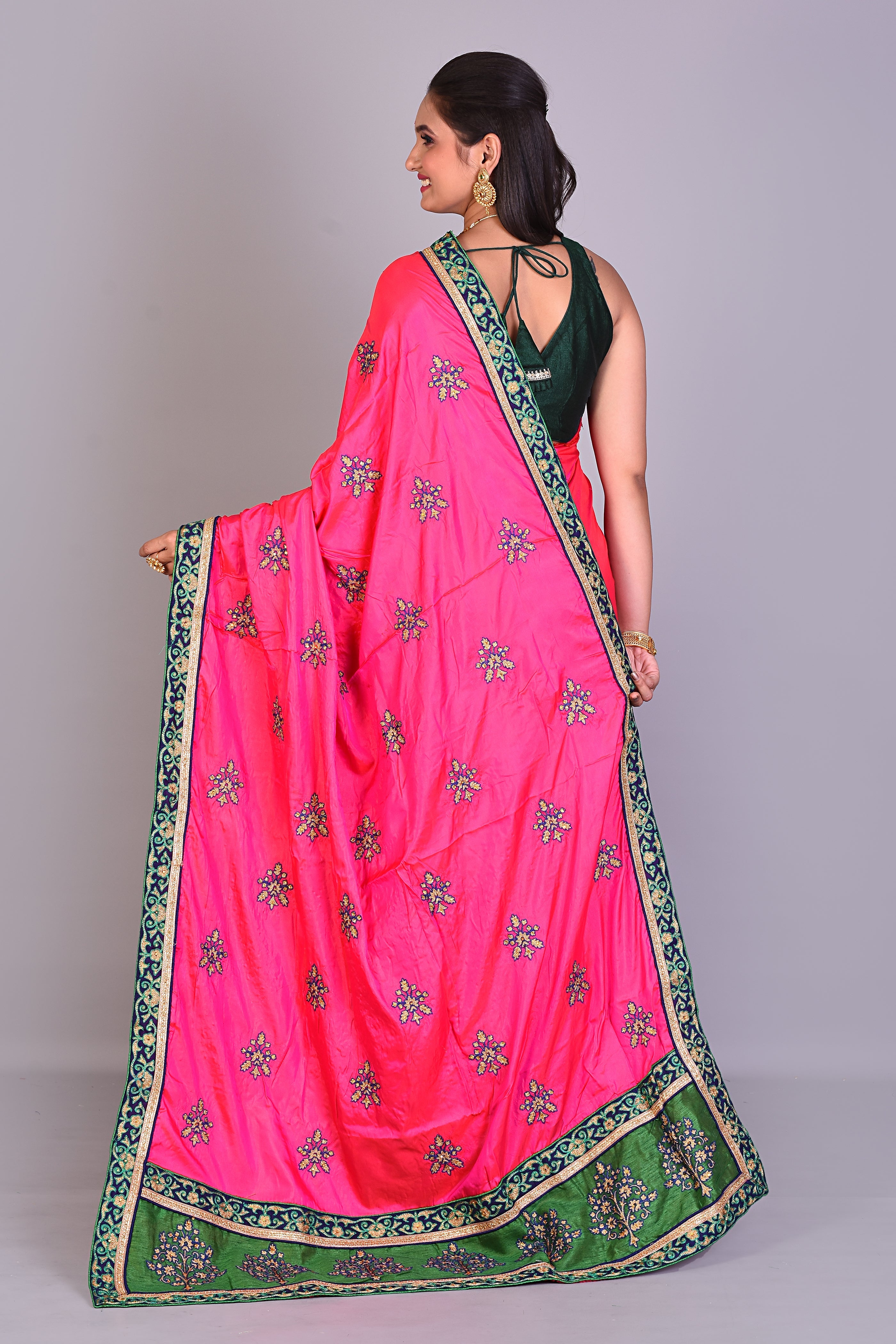 Fancy Deep Pink Satin Silk Saree - Keya Seth Exclusive