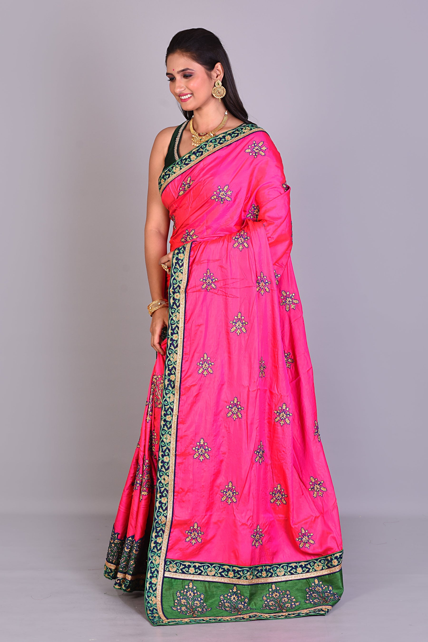 Fancy Deep Pink Satin Silk Saree - Keya Seth Exclusive