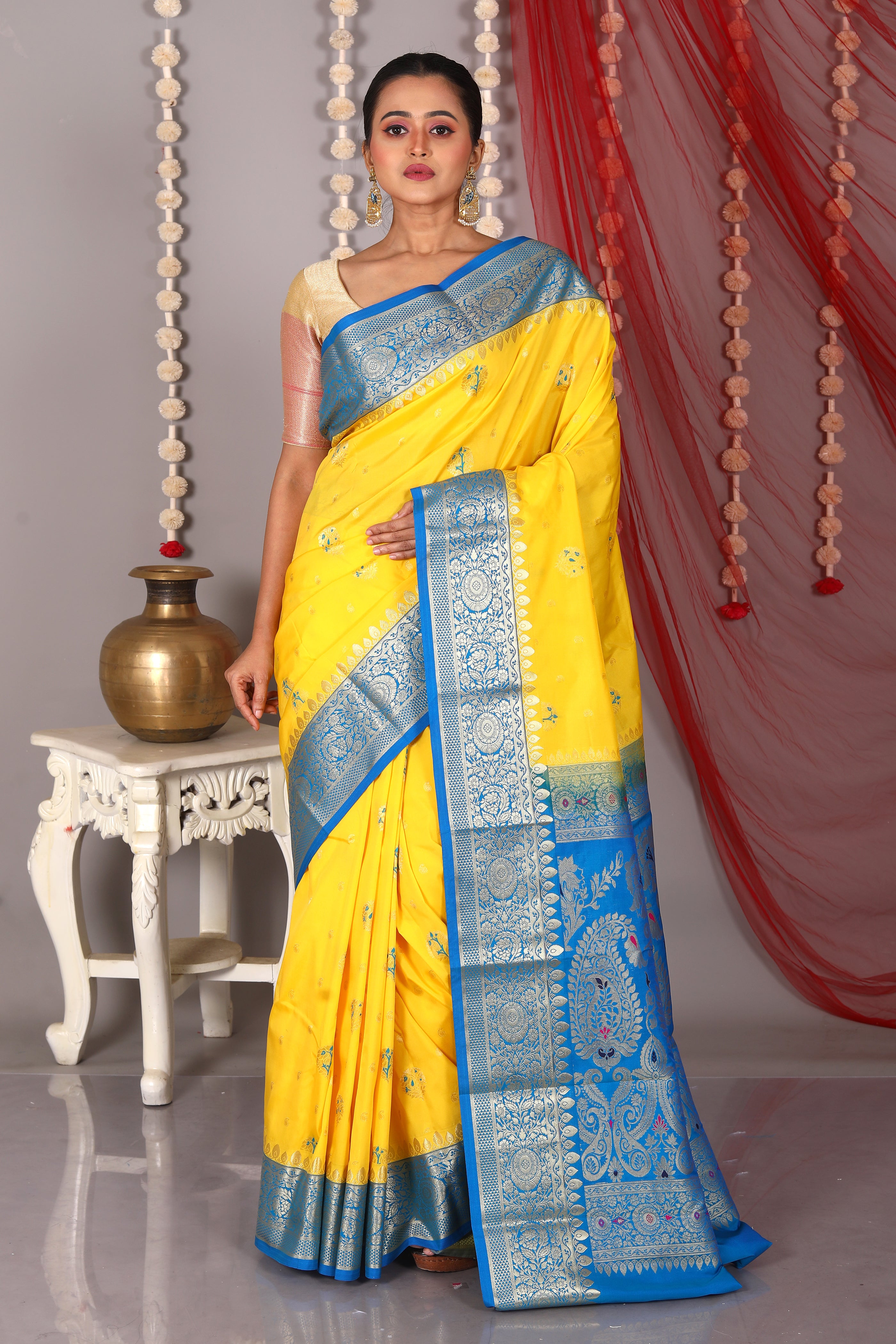 Yellow Blended Kanjivaram Silk Saree - Keya Seth Exclusive