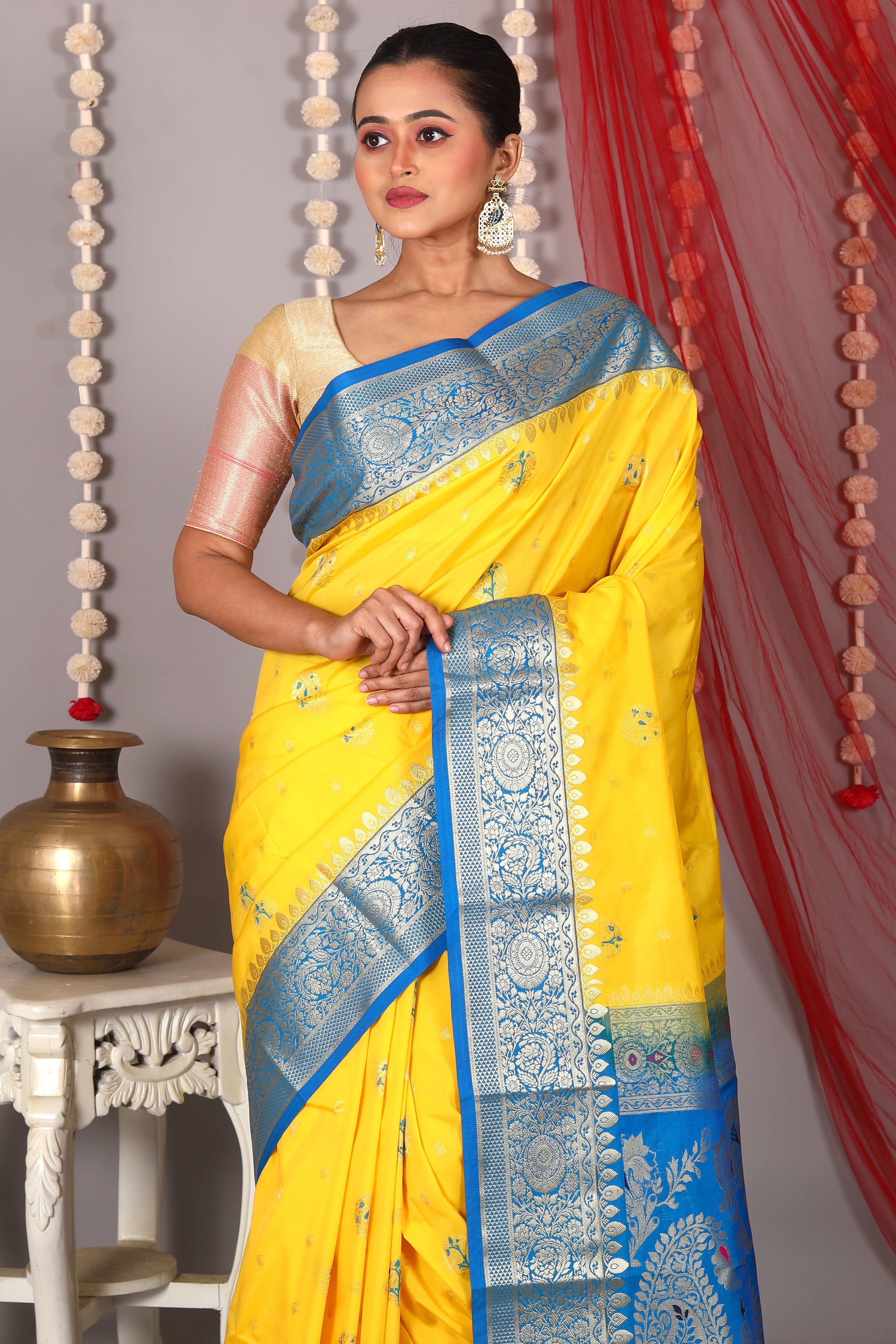 Yellow Blended Kanjivaram Silk Saree - Keya Seth Exclusive