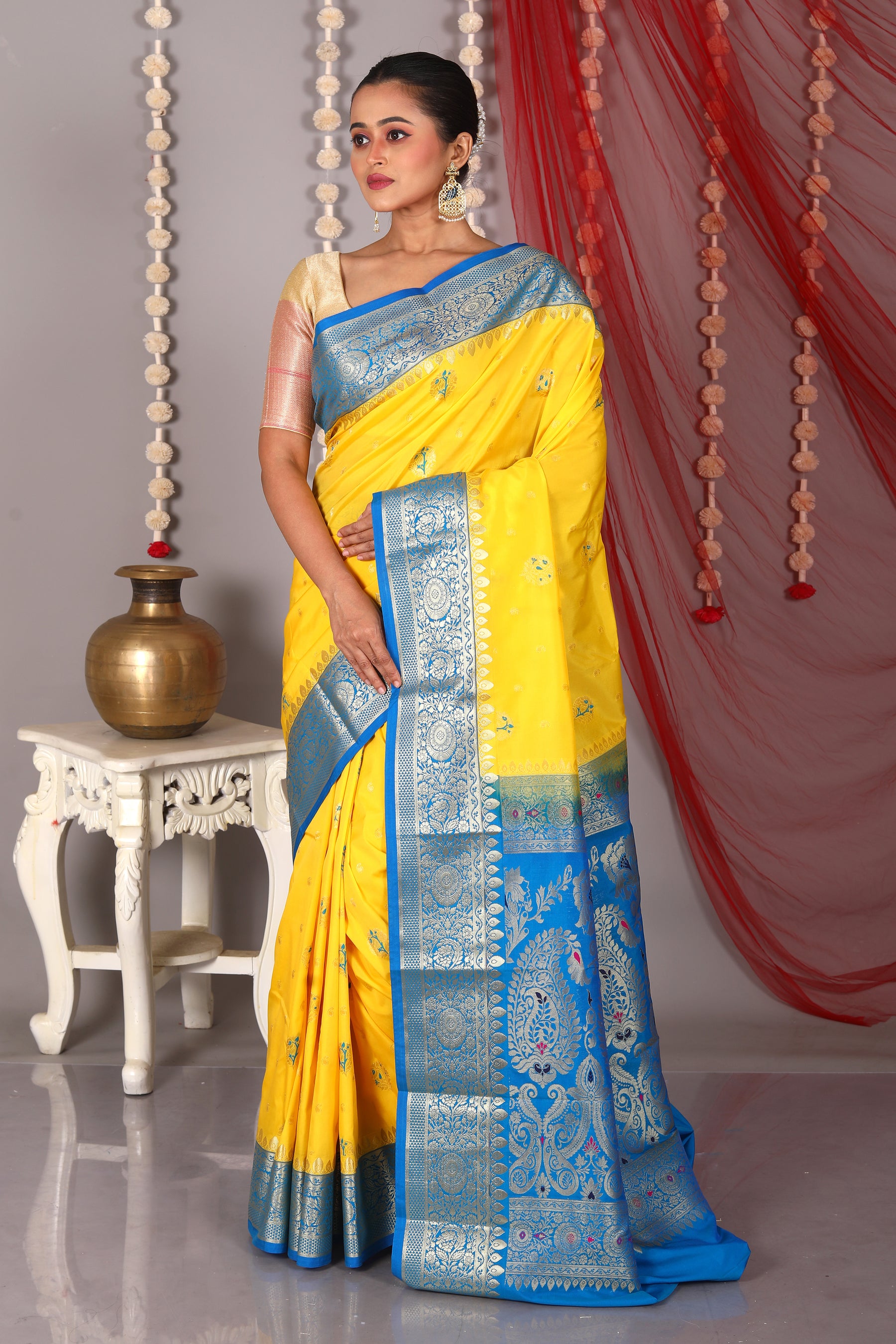 Yellow Blended Kanjivaram Silk Saree - Keya Seth Exclusive