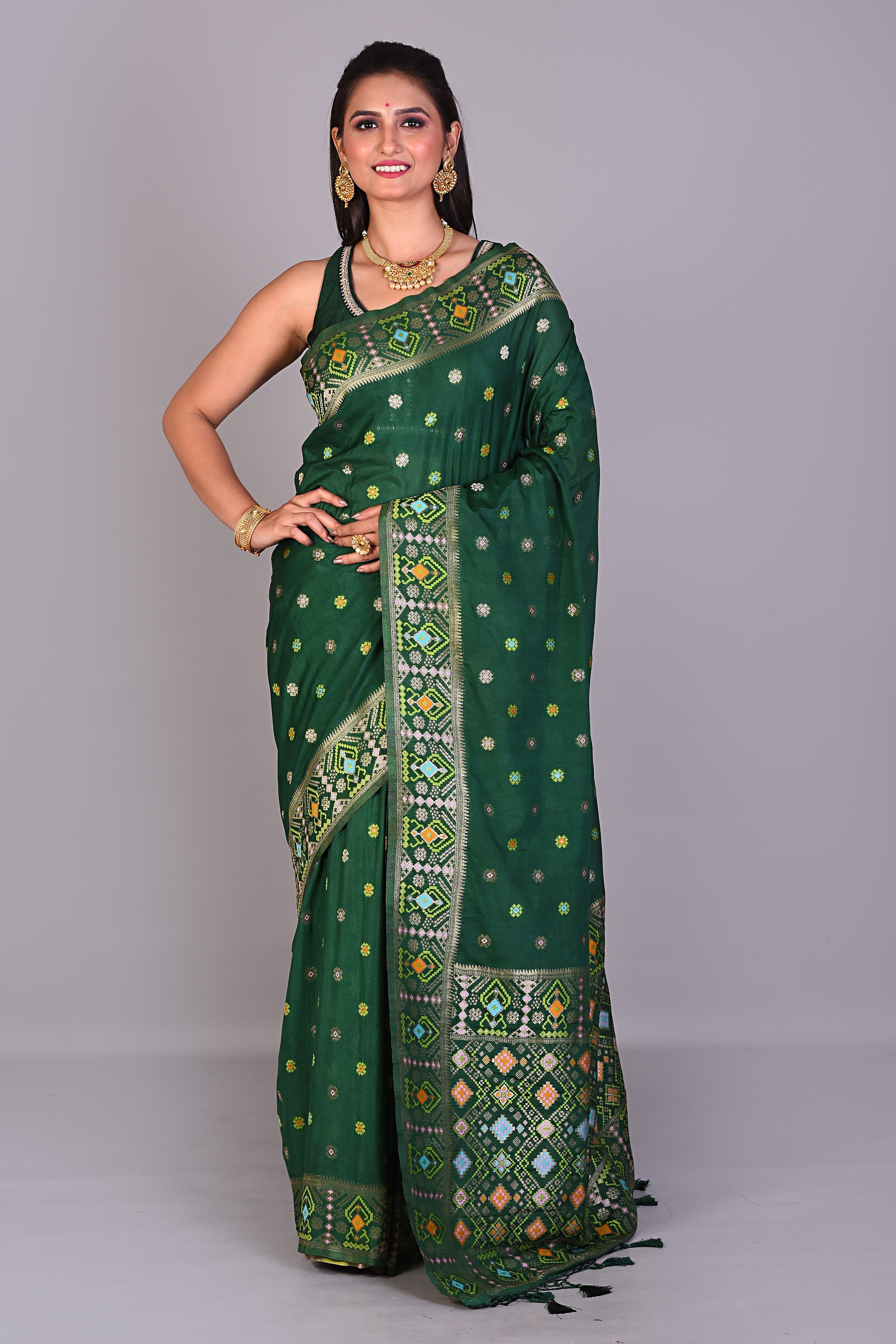 Deep Green Blended Georgette Saree with Floral Works - Keya Seth Exclusive