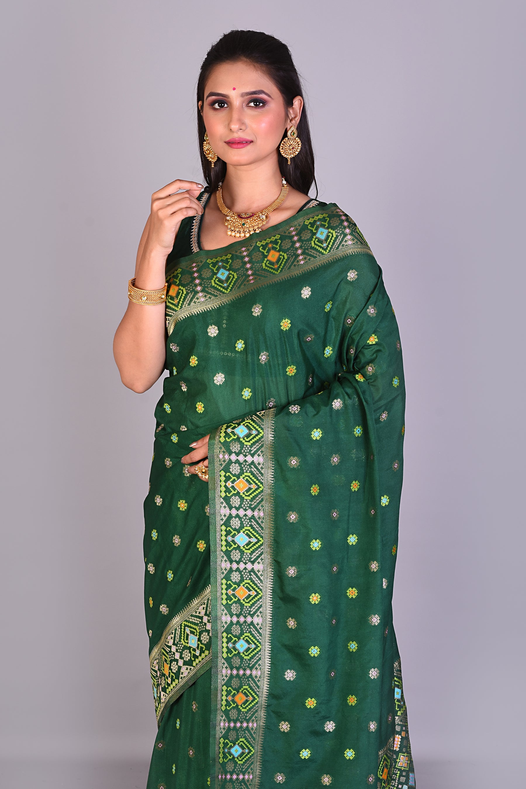 Deep Green Blended Georgette Saree with Floral Works - Keya Seth Exclusive