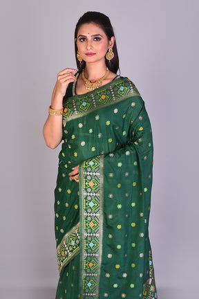 Deep Green Blended Georgette Saree with Floral Works - Keya Seth Exclusive