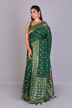 Deep Green Blended Georgette Saree with Floral Works - Keya Seth Exclusive