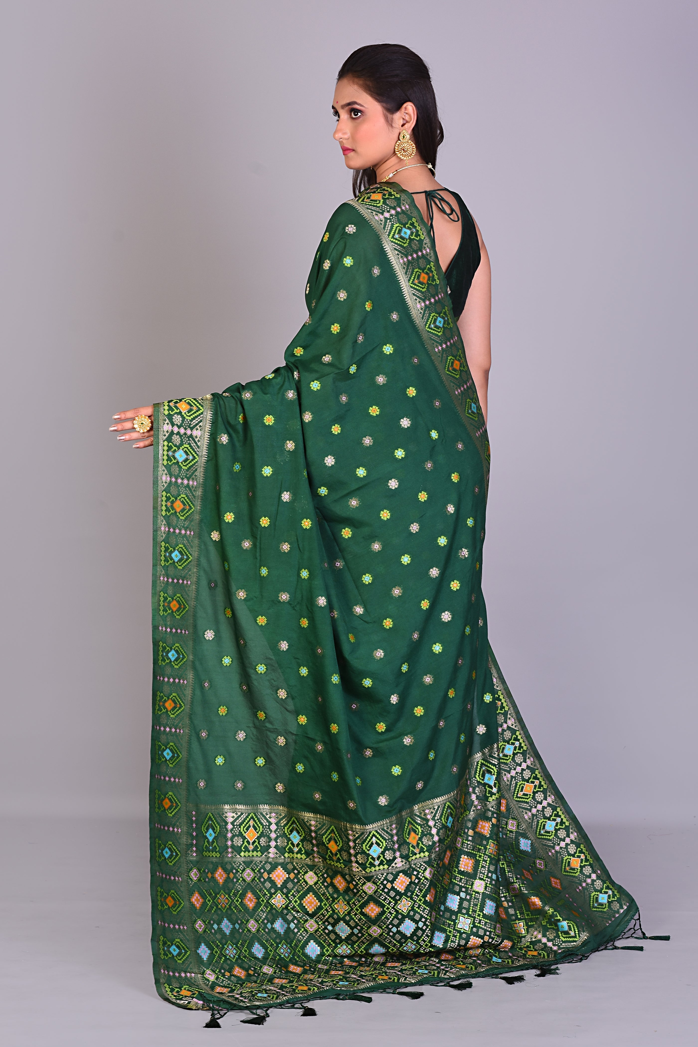 Deep Green Blended Georgette Saree with Floral Works - Keya Seth Exclusive