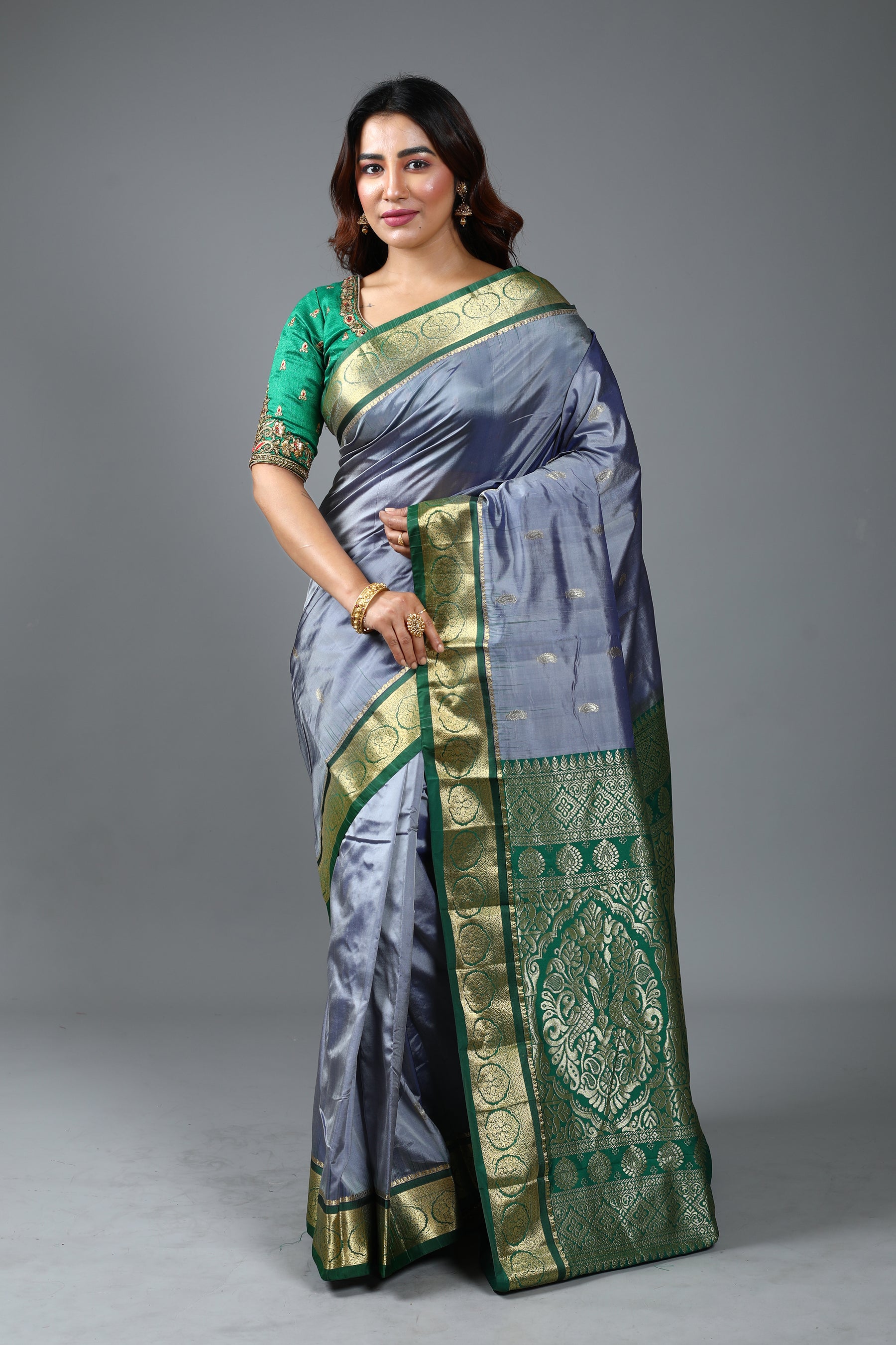 Grey Blended Kanjivaram Silk Saree