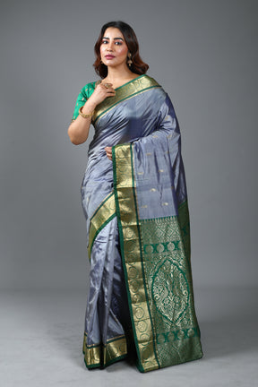 Grey Blended Kanjivaram Silk Saree