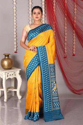 Mustard Blended Ikkat Silk Saree - Keya Seth Exclusive