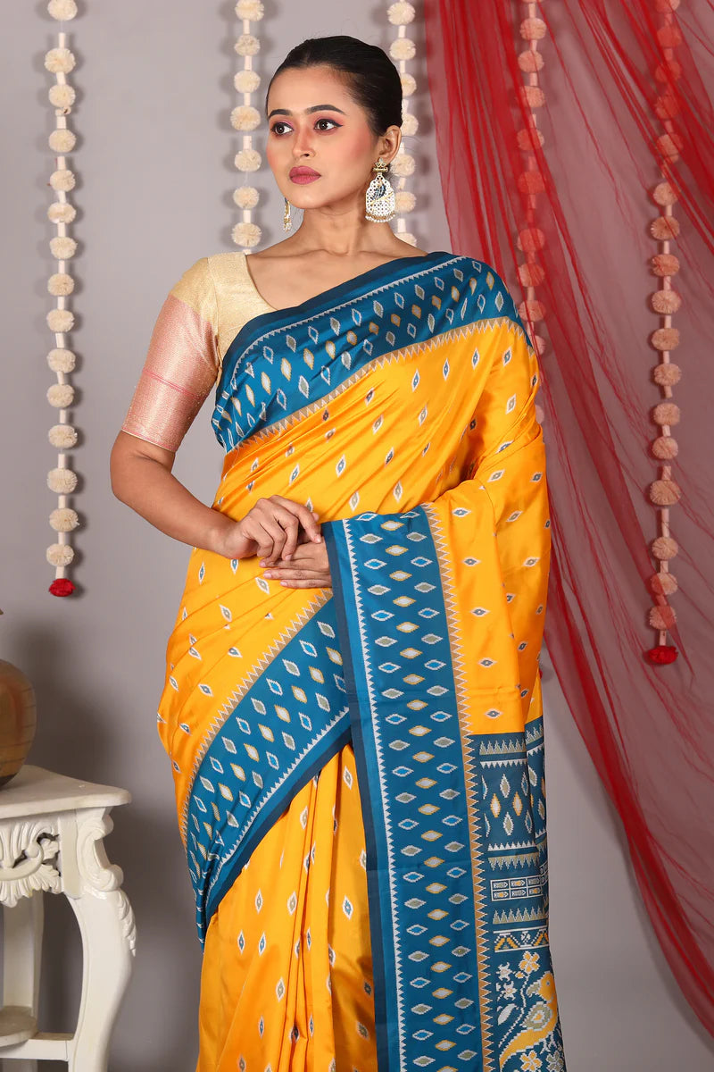 Mustard Blended Ikkat Silk Saree - Keya Seth Exclusive