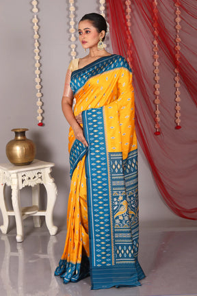 Mustard Blended Ikkat Silk Saree - Keya Seth Exclusive