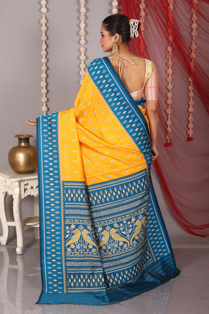 Mustard Blended Ikkat Silk Saree - Keya Seth Exclusive