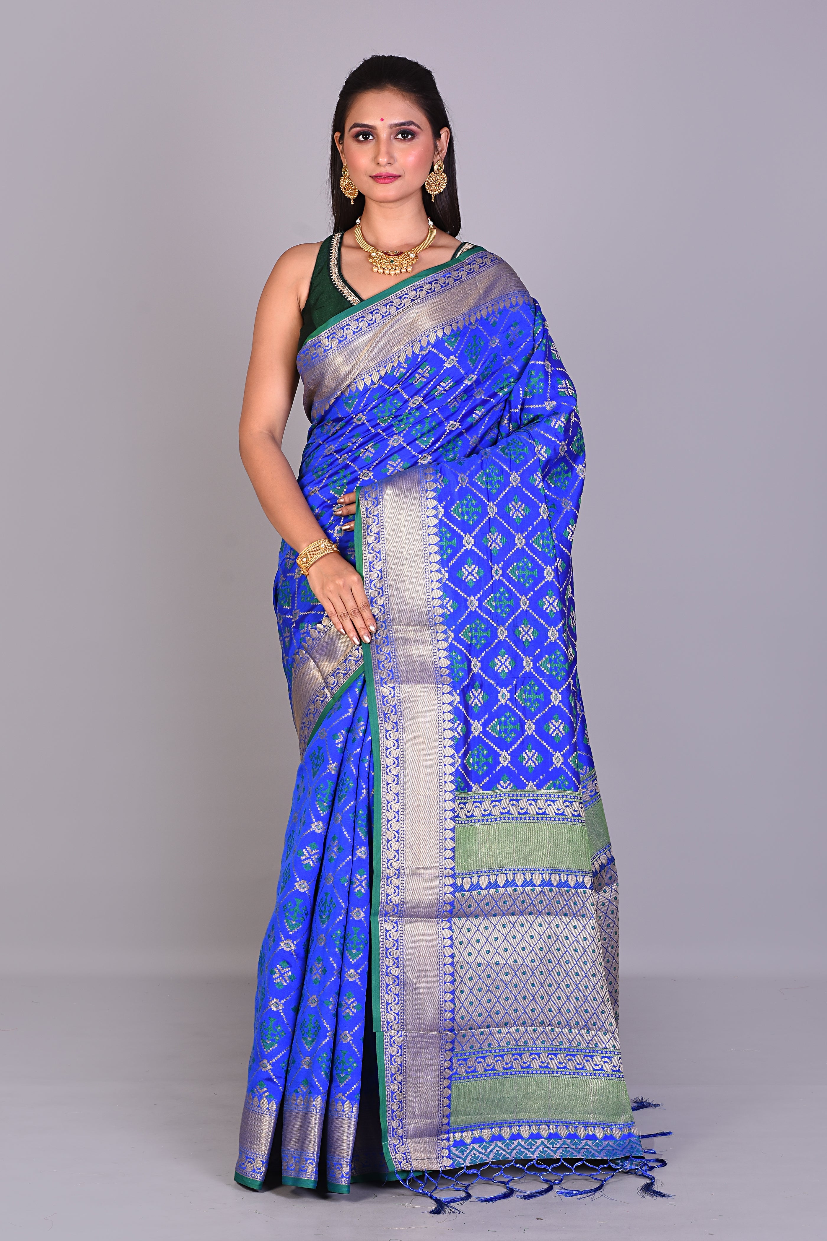 Blue Blended Silk Saree with Meenakari Works - Keya Seth Exclusive