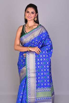 Blue Blended Silk Saree with Meenakari Works - Keya Seth Exclusive