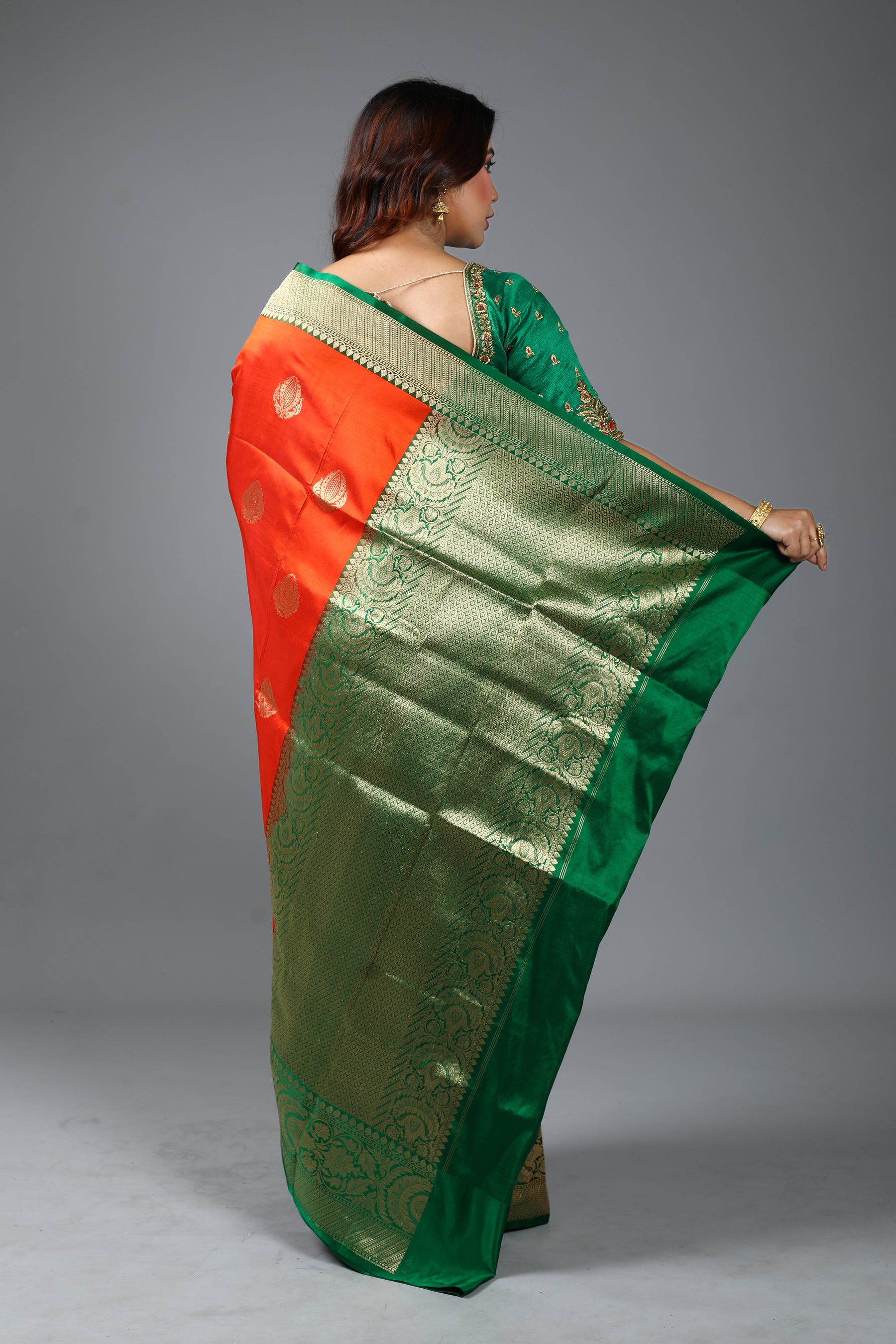 Orange Pure Katan Silk Saree