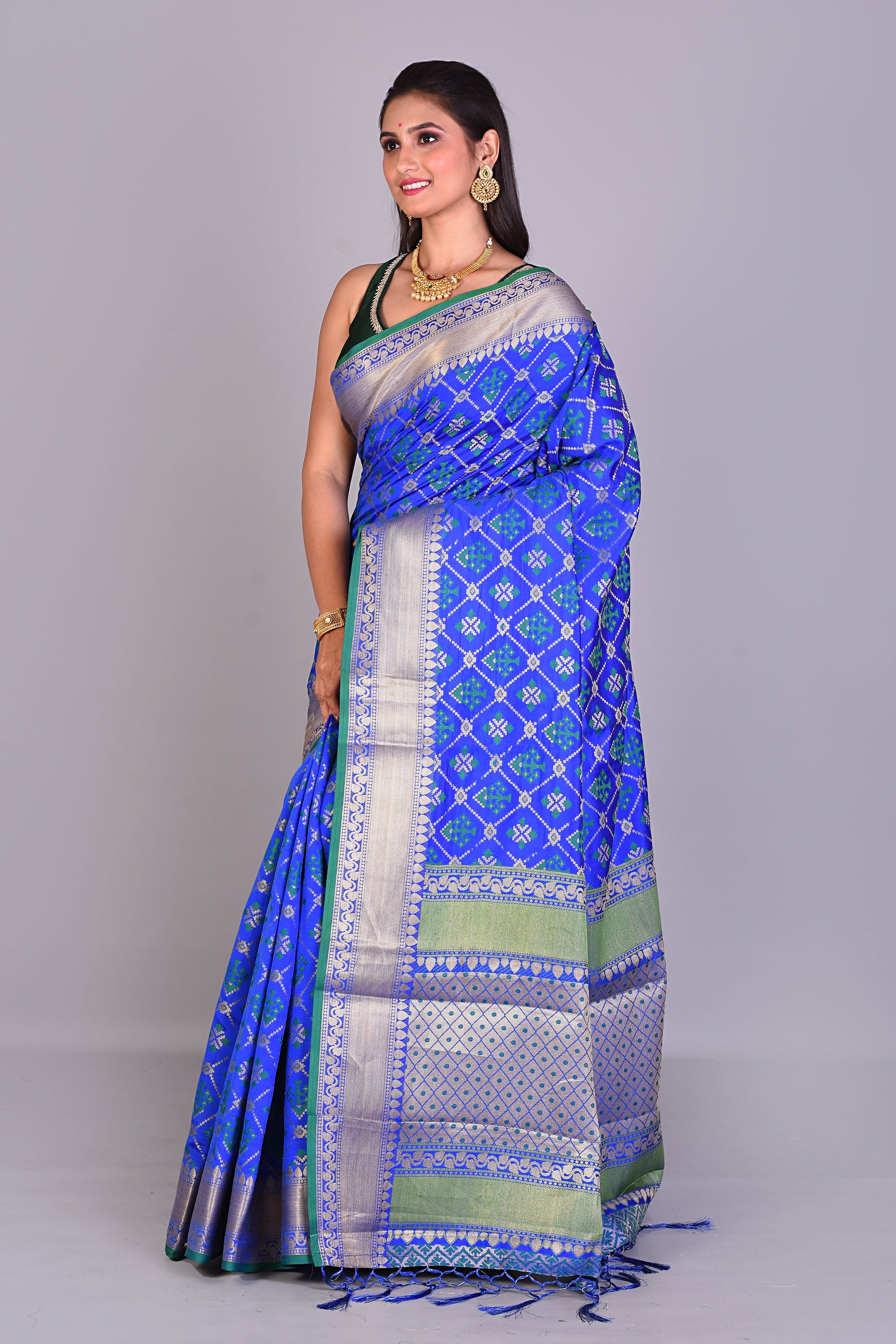 Blue Blended Silk Saree with Meenakari Works - Keya Seth Exclusive