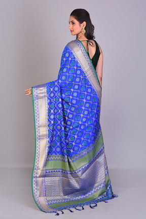 Blue Blended Silk Saree with Meenakari Works - Keya Seth Exclusive