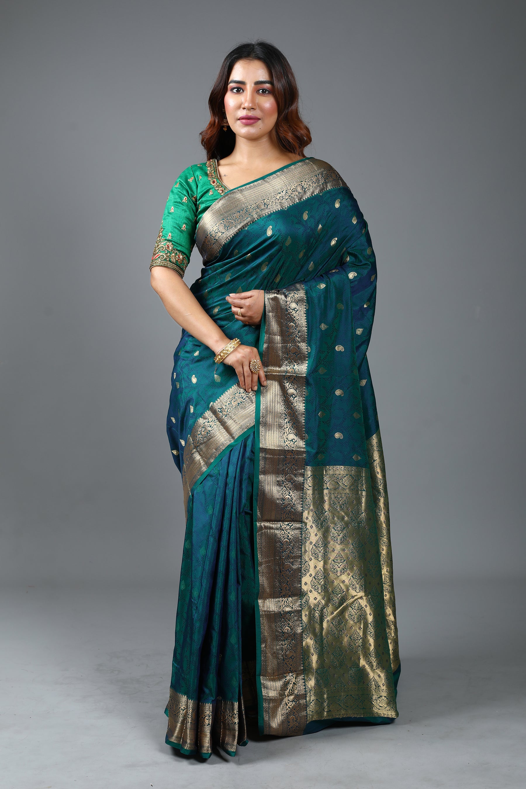 Pure Rama Green Kanjivaram Silk Saree