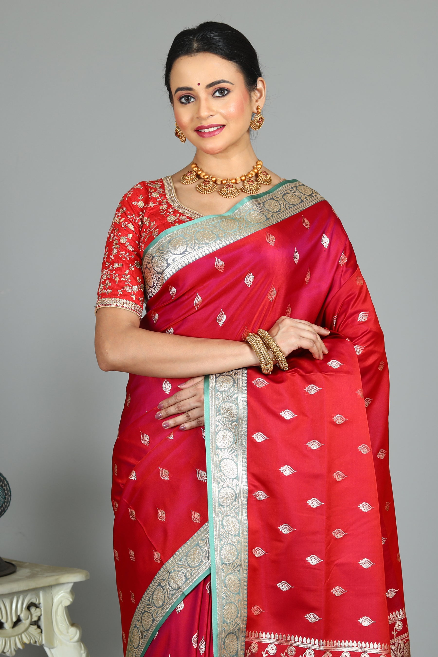 Red Blended Mashru Silk Saree