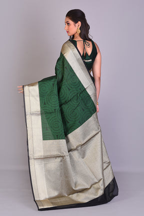 Deep Green Brasso Saree with Golden Borders - Keya Seth Exclusive