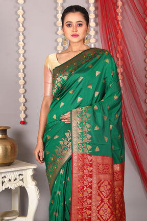 Bottle Green Blended Satin Silk Saree - Keya Seth Exclusive