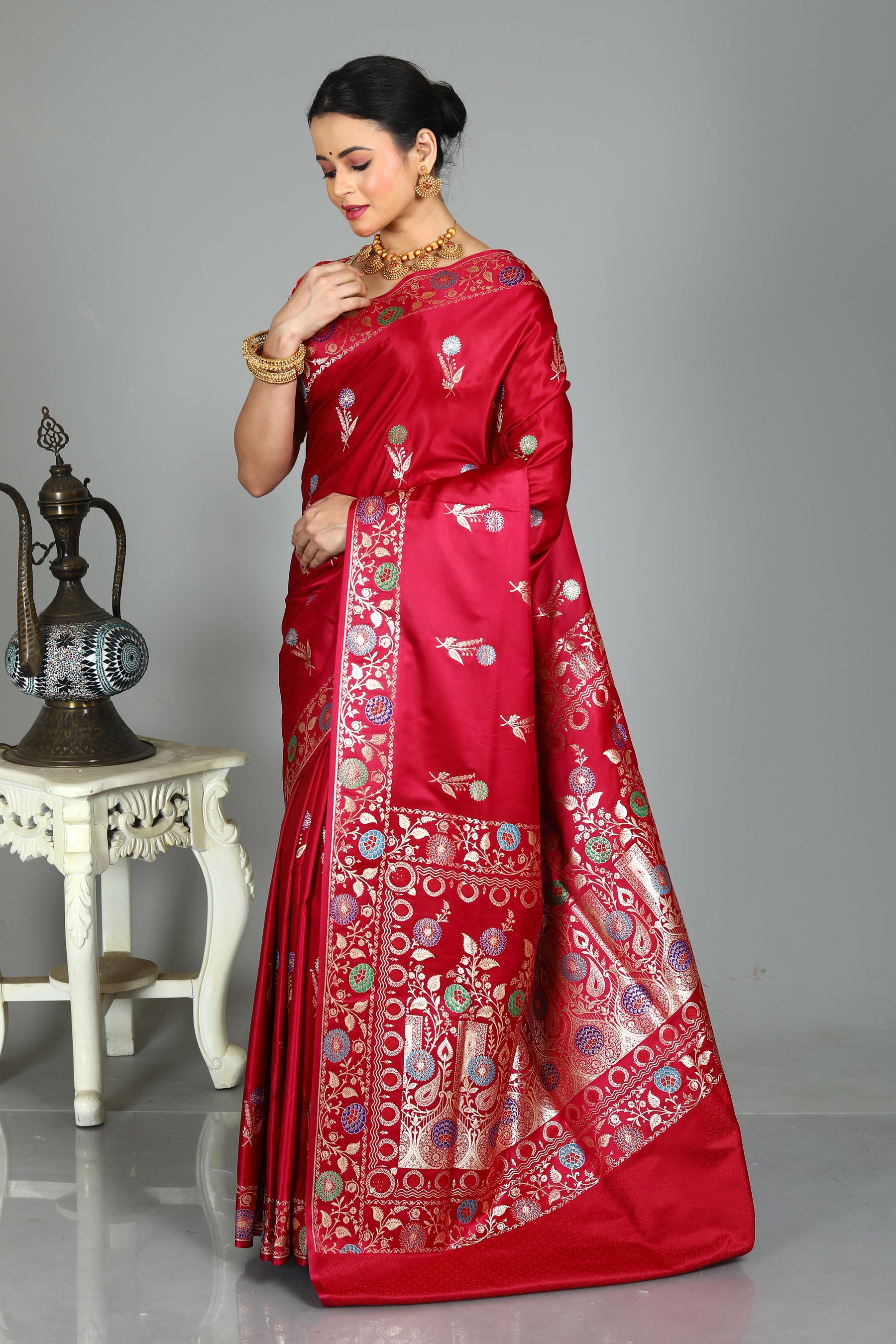 Magenta Blended Mashru Silk Saree