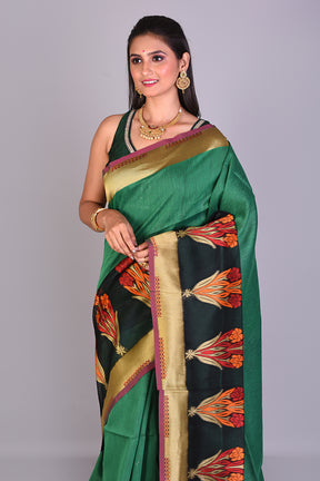 Deep Green Blended Organza Saree with Floral Works - Keya Seth Exclusive