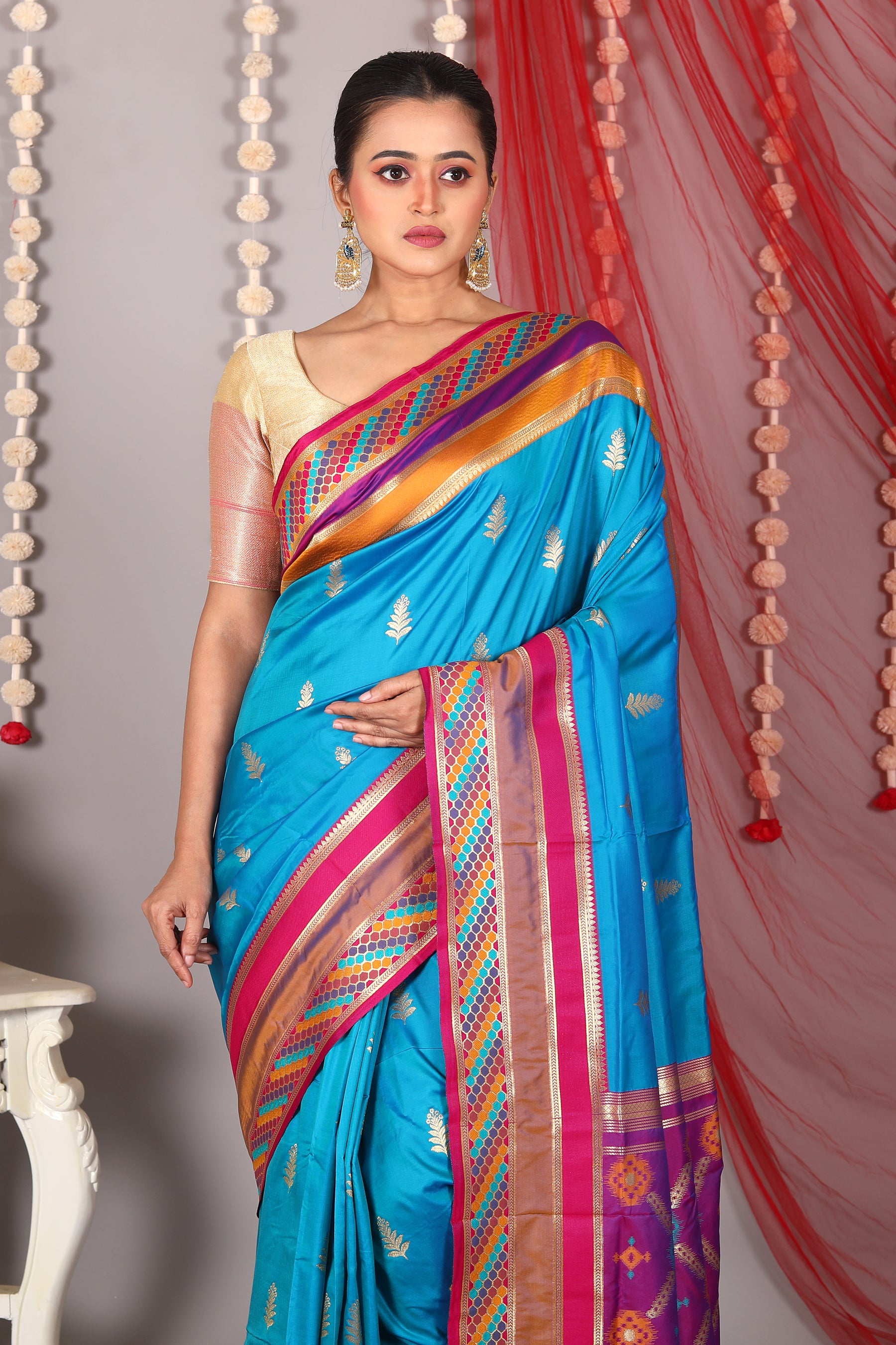 Blue Blended Katan Silk Saree - Keya Seth Exclusive