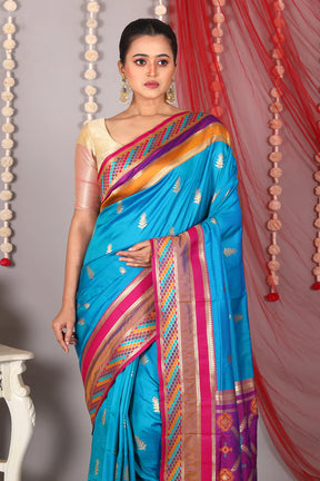 Blue Blended Katan Silk Saree - Keya Seth Exclusive