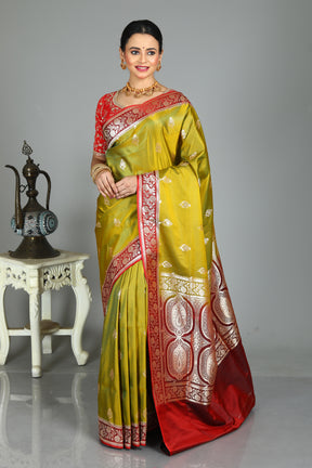 Olive Green Blended Mashru Silk Saree