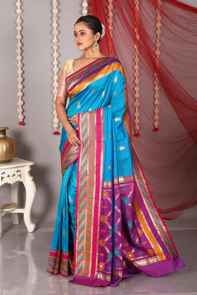 Blue Blended Katan Silk Saree - Keya Seth Exclusive