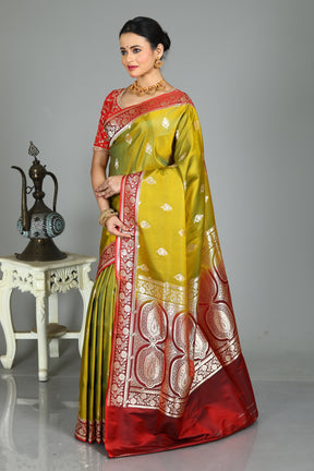 Olive Green Blended Mashru Silk Saree