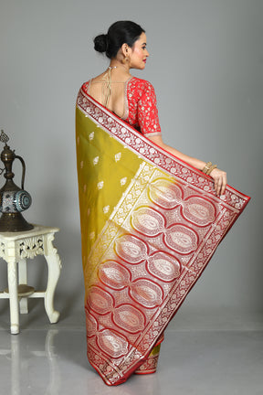 Olive Green Blended Mashru Silk Saree