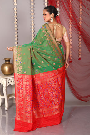 Olive Green Blended Satin Silk Saree - Keya Seth Exclusive