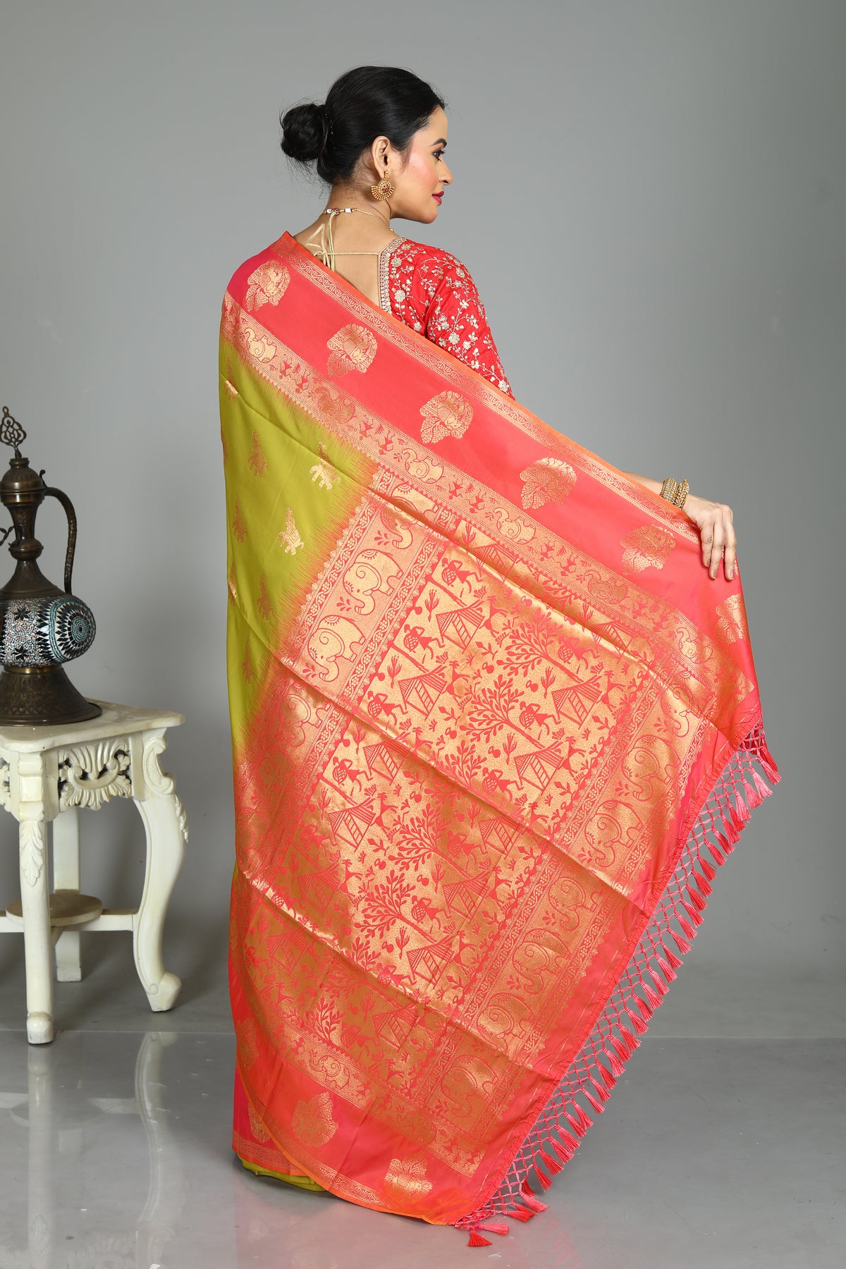 Olive Green Blended Mashru Silk Saree
