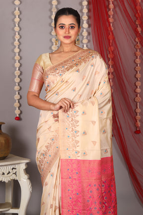 White Blended Satin Silk Saree - Keya Seth Exclusive