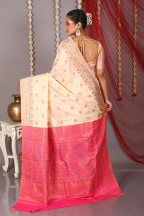 White Blended Satin Silk Saree - Keya Seth Exclusive
