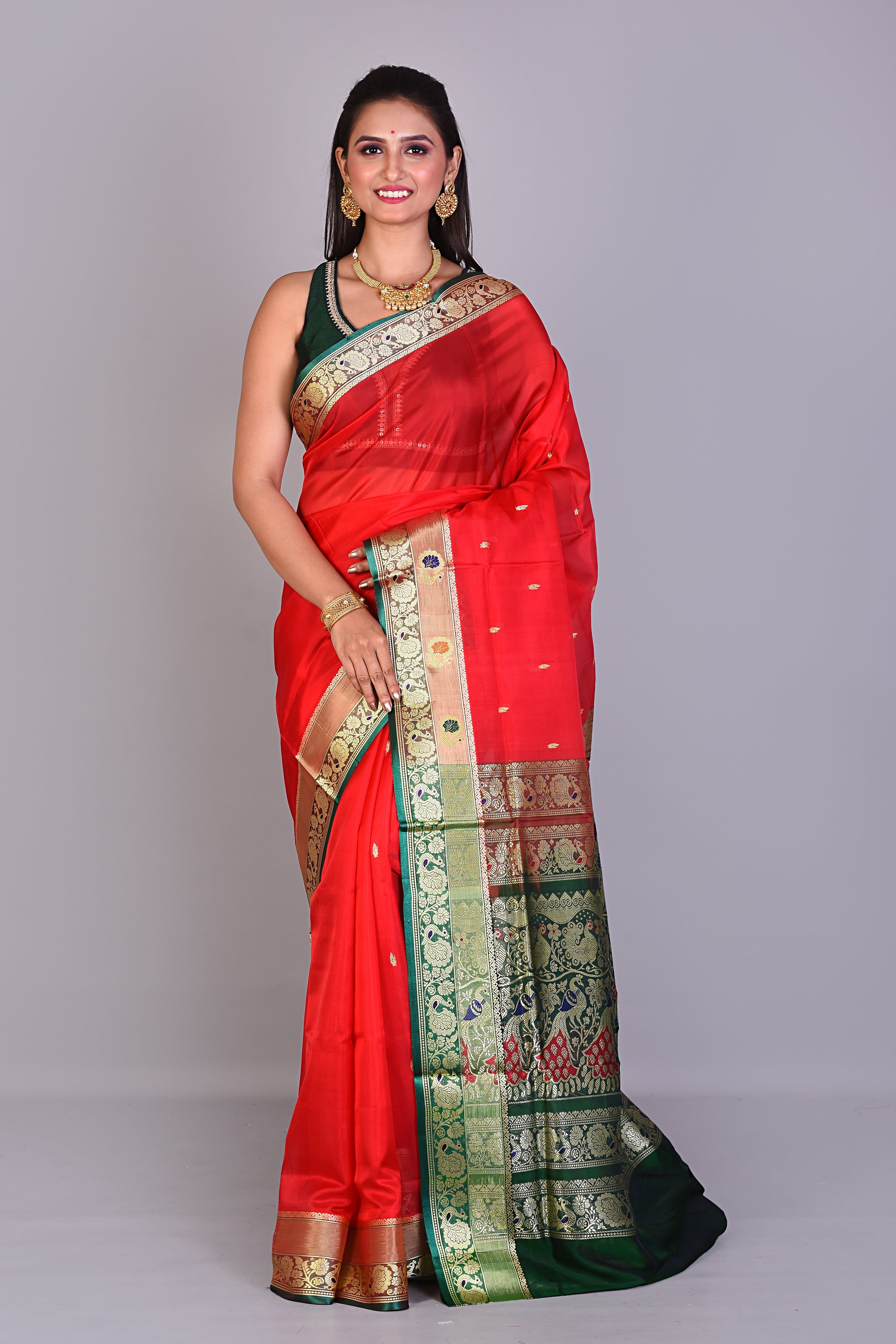 Red Pattu Silk Saree with Blouse Piece - Keya Seth Exclusive