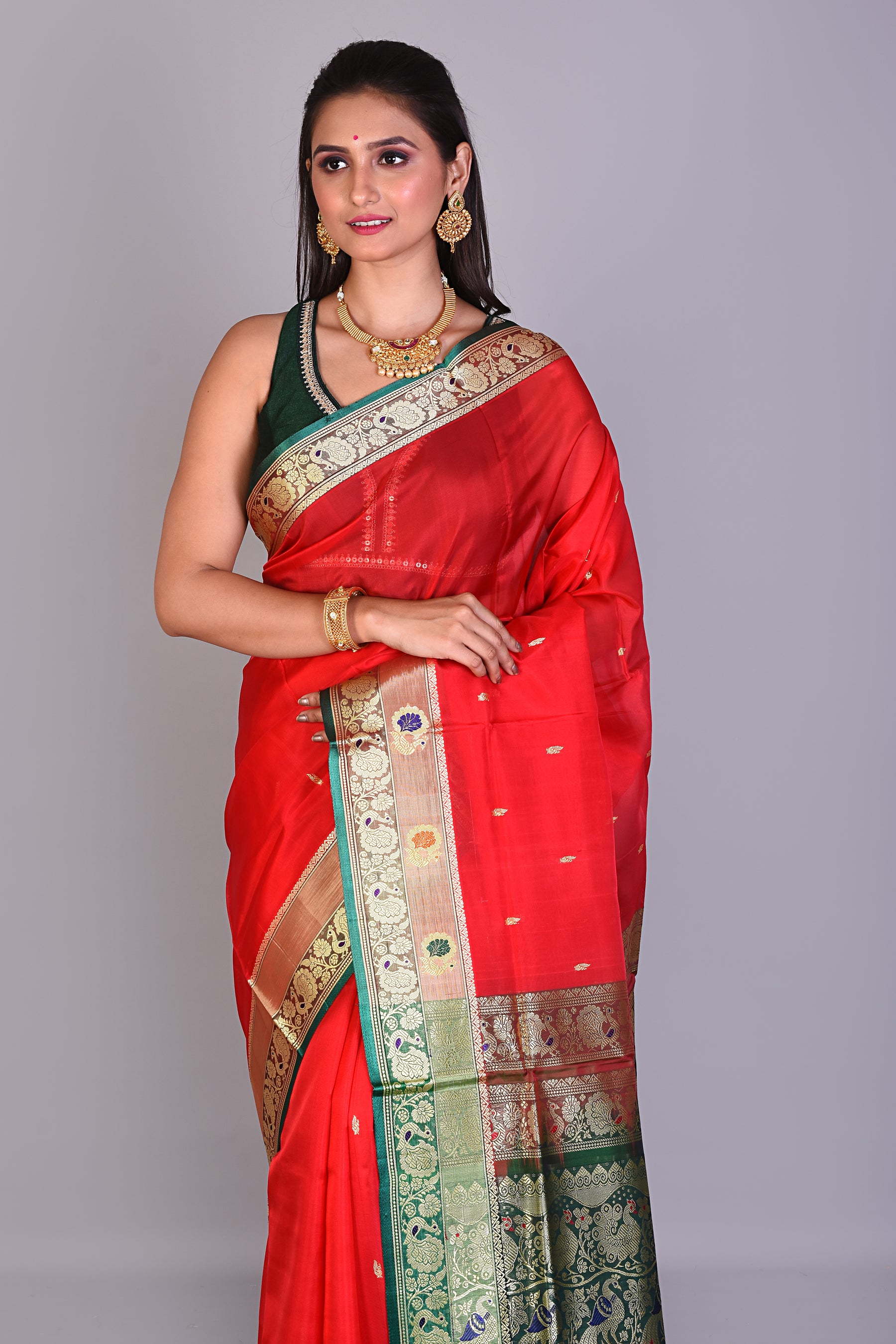 Red Pattu Silk Saree with Blouse Piece - Keya Seth Exclusive