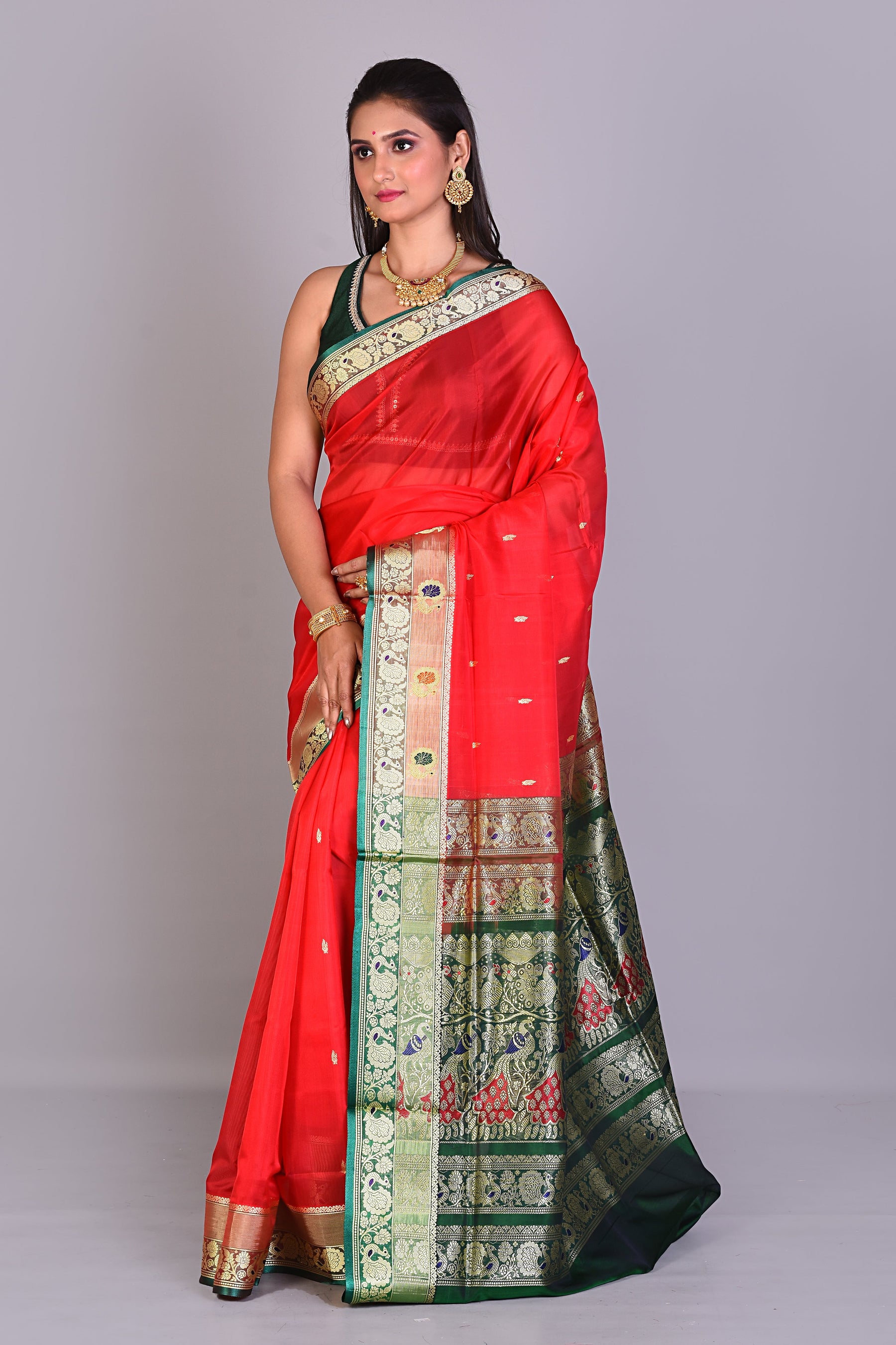 Red Pattu Silk Saree with Blouse Piece - Keya Seth Exclusive