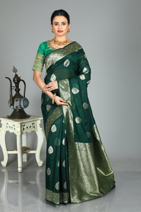 Dark Green Blended Tissue Silk Saree
