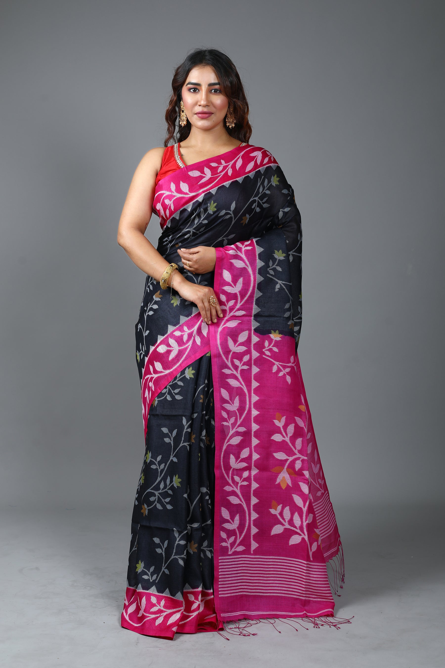 Pure Black Tussar Saree
