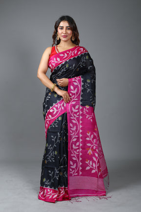 Pure Black Tussar Saree