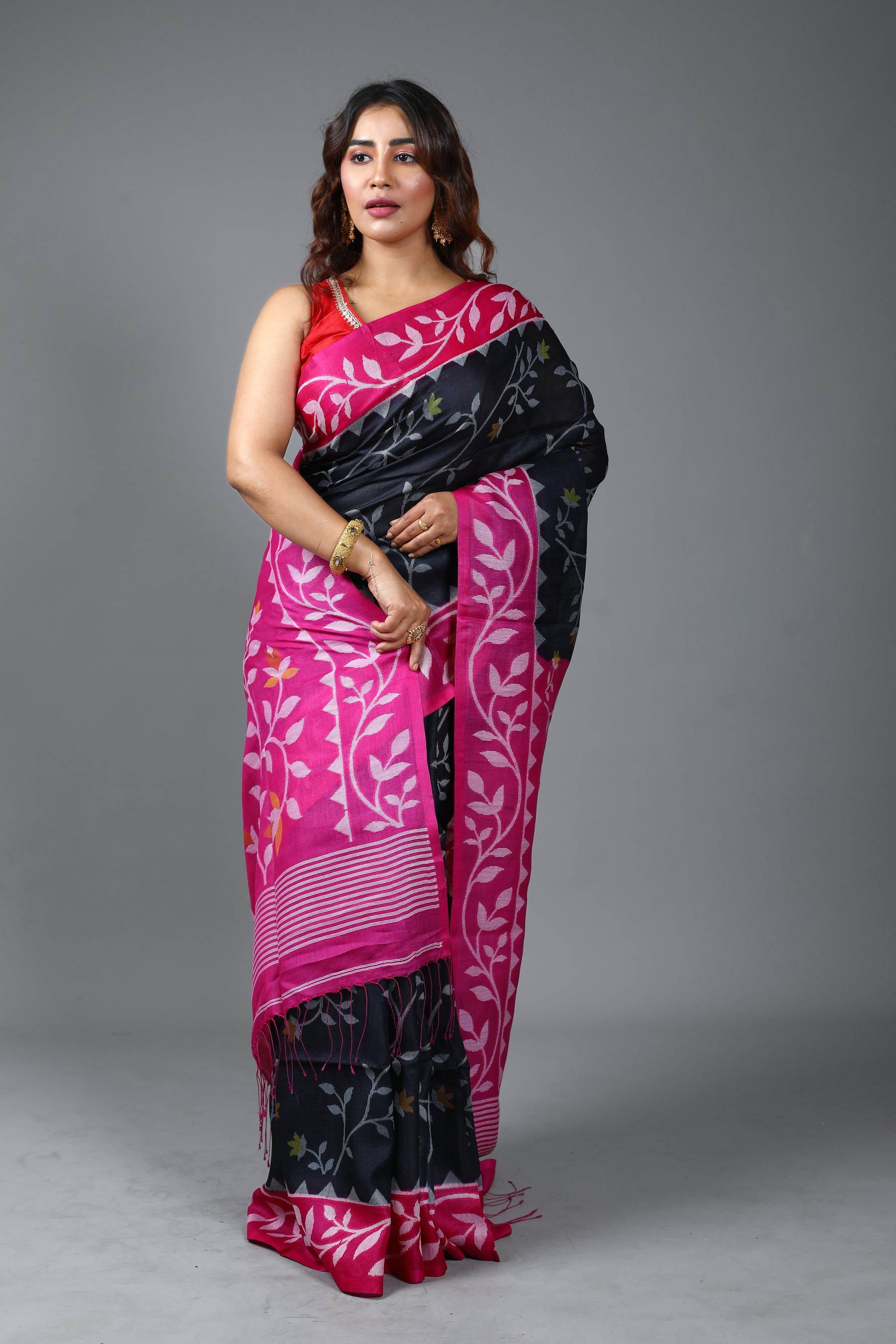 Pure Black Tussar Saree
