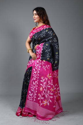 Pure Black Tussar Saree